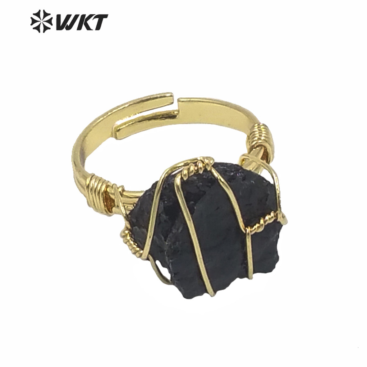 WT-R366 WKT New Design Gold Hand Make Wire Wrapped Mineral Stone Ring Women Fashion Hot Raw Quartz Fluorite Ring