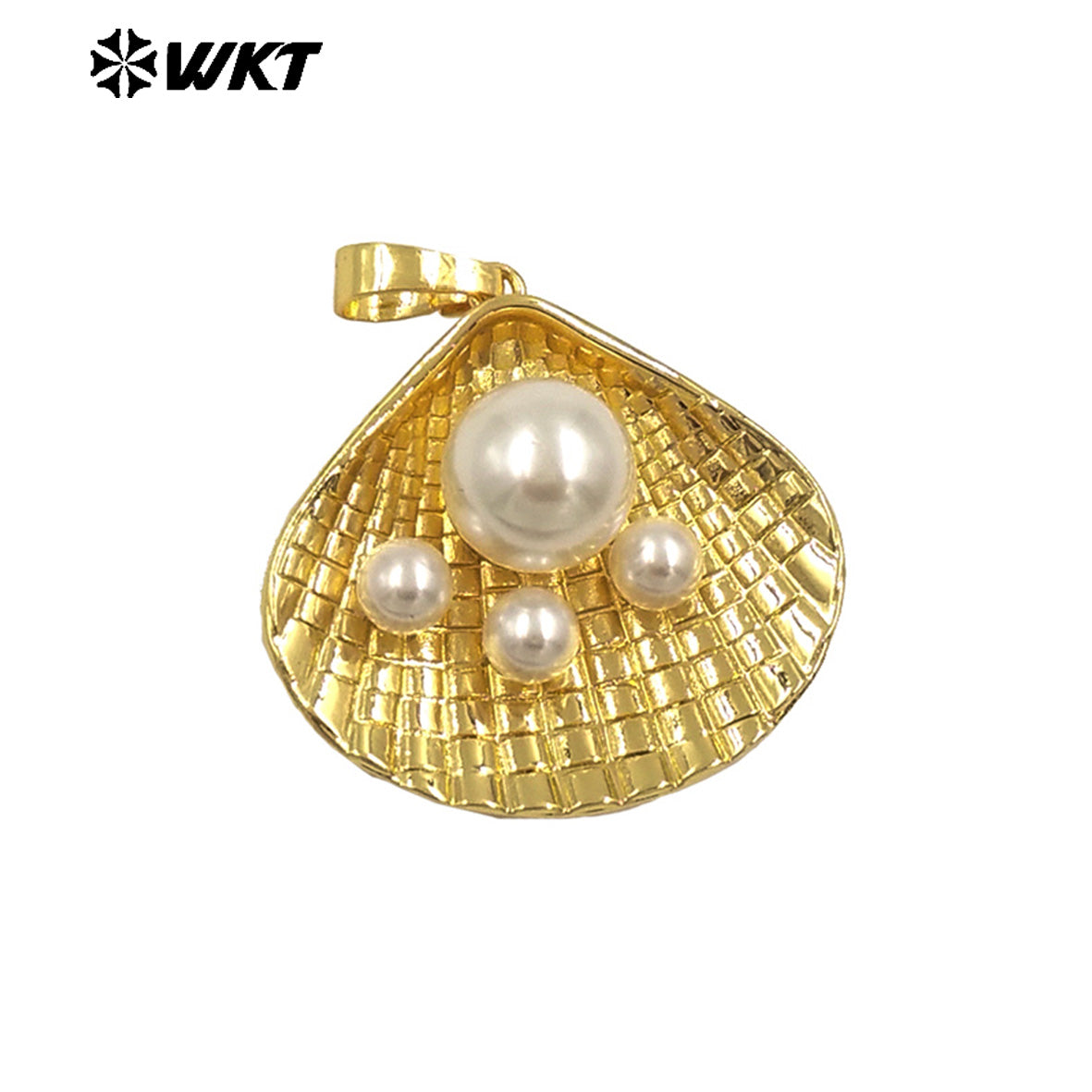 WT-JP399 Wholesale New Arrival Three Manmade Pearl Pendant Gold/Silver Plated Shell Shape For Women Jewelry Making Accessory