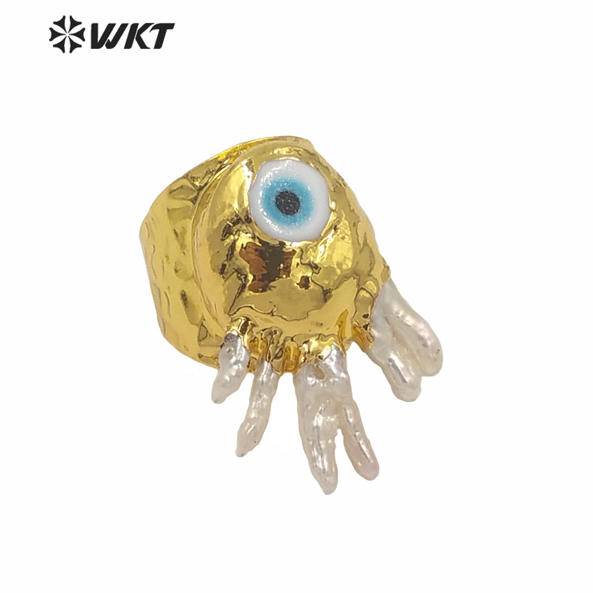 WT-MPR009 Amazing Unique Gorgeous Evil Eye Gold Ring Fashion Lady Punk Style Party Pearl Ring Natural Freshwater Pearl Eye Rings