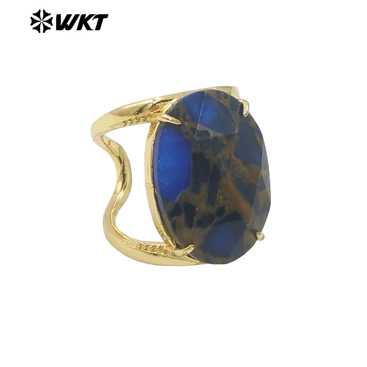 WT-R524 Amazing Rainbow Copper Turquoise 18K Real Gold Plated Resist Tarnishable Women Cocktail Oval Stone Party Ring
