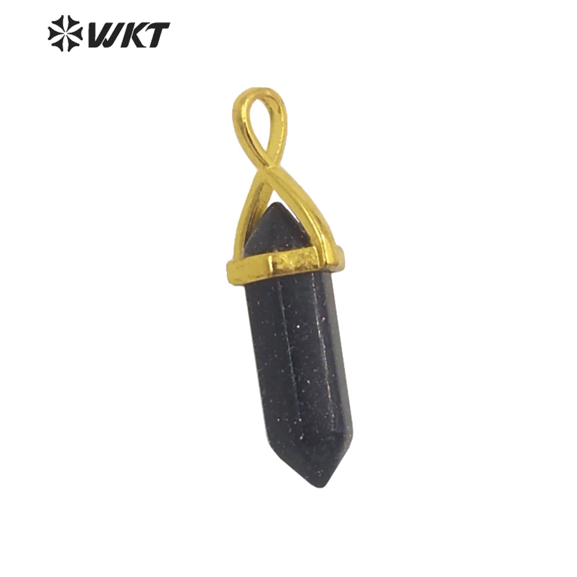 WT-P1864 Trendy Hot Spirit Quartz Double Point Bullet Pendant Gold Cap Natural Gemstone Hexagon Stone Jewelry Pendant