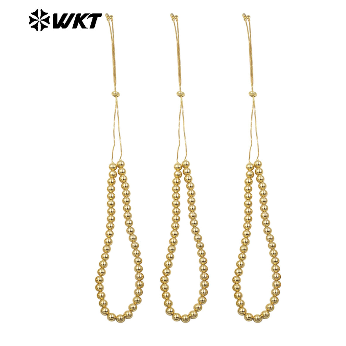 WT-JFN13 Wholesale Most Popular Hand Strand Round Ball Beads 18K Real Gold Plated Simple Unique Chain Necklace Different Size