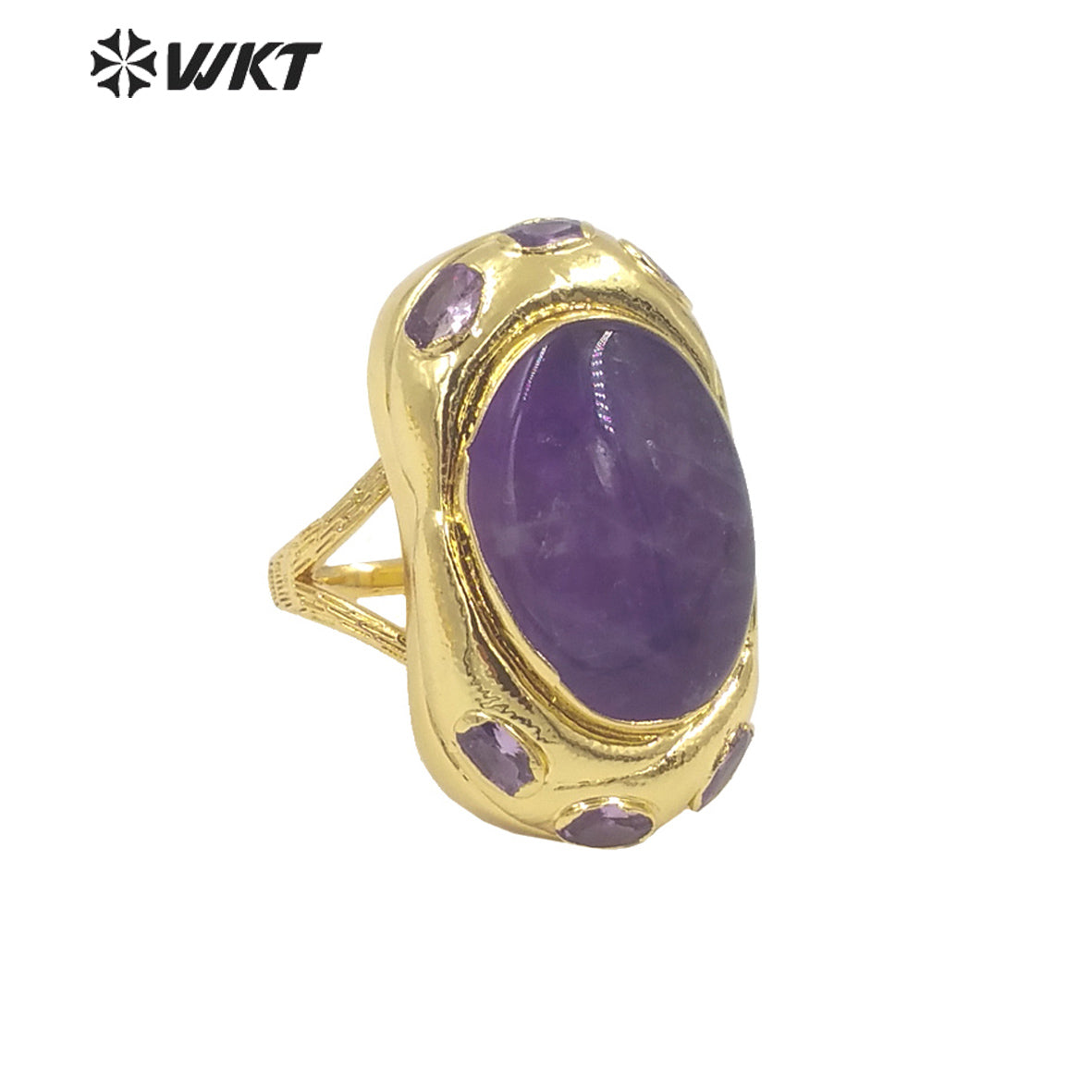 WT-R501 Lovely New Europe Design 18K Real Gold Plated Oval Stone With Zircon Around Unisex Popular Gemstone Ring