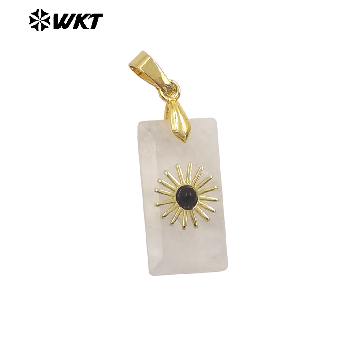 WT-P2011 Fashion Popular Natural Gemstones Gold Plated Set In Little Rectangle Stone Pendant For Necklace Handmade Charms