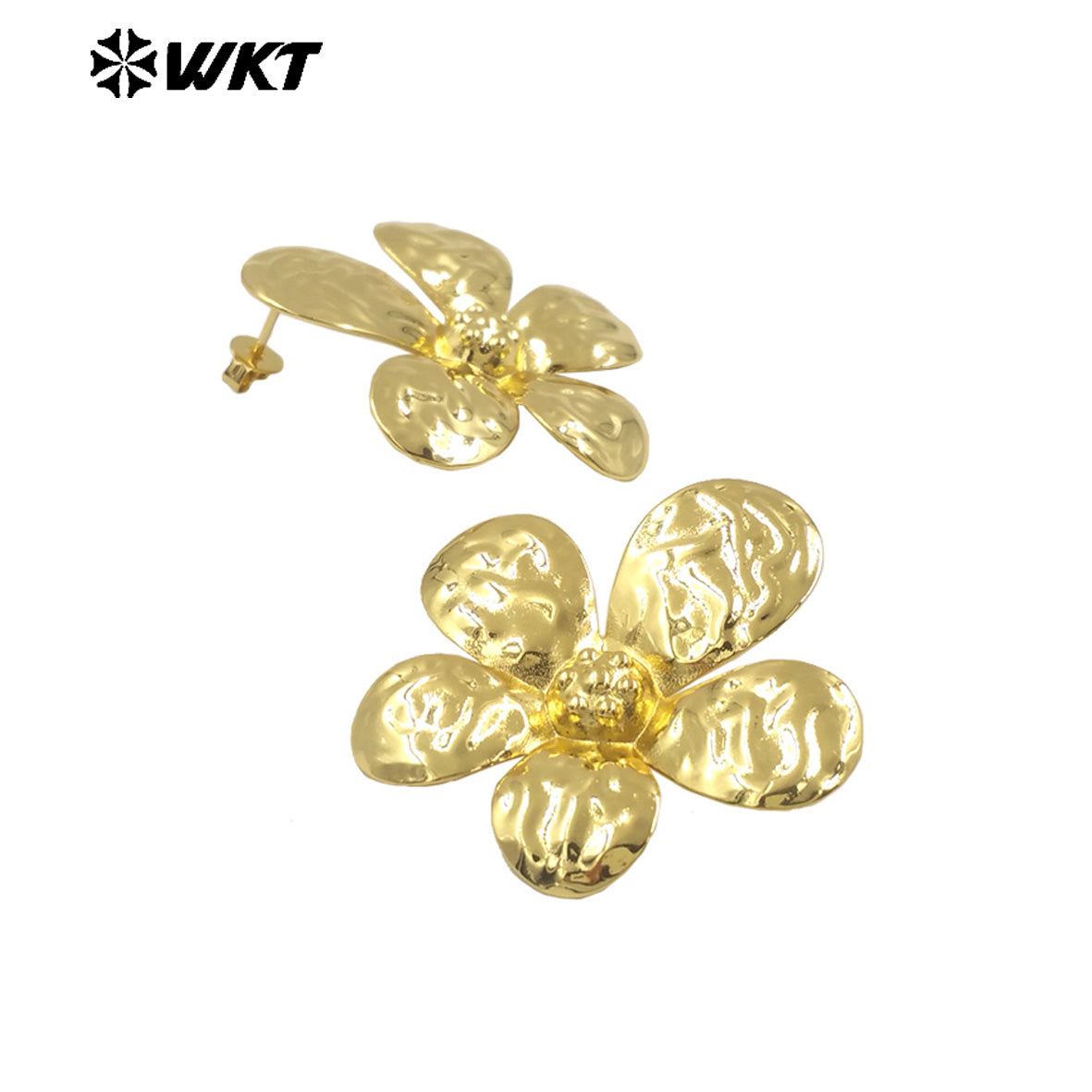 WT-E761 WKT New Product 18K Gold Plated and Silver Natural Yellow Brass Flower Earrings for Friend and Wife As Daily and Party