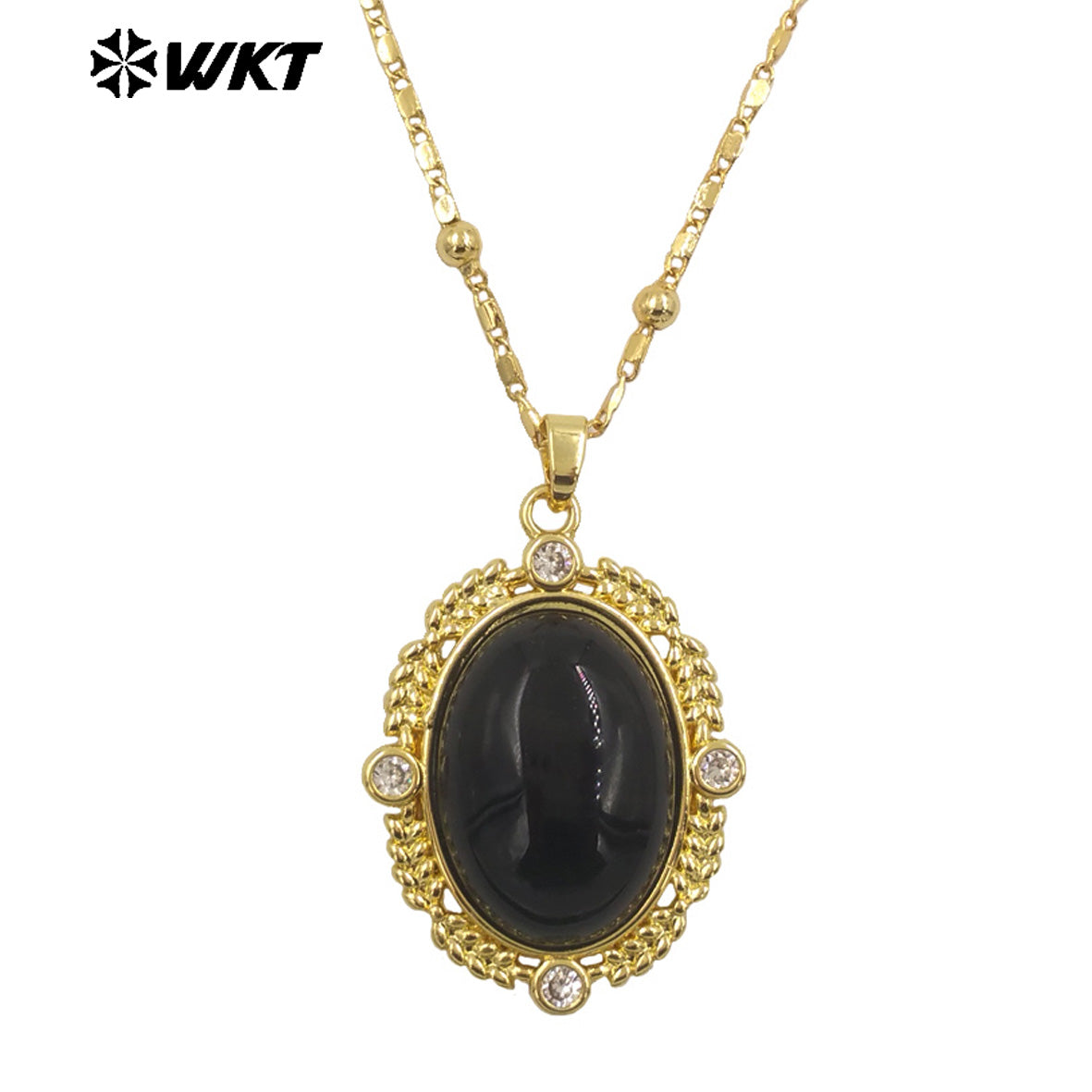 WT-N1474 Amazing 18K Real Gold Plated Resist Tarnishable Natural Gemstone Bezel Setting Oval Shape With Zircon Stone Necklace