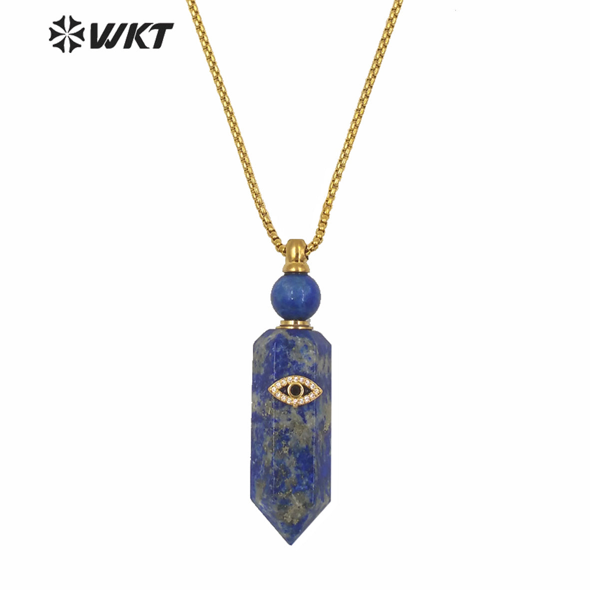 WT-N1248 New Design Hot Sales Hexagon Cube Shape Spirit Quartz Gemstone Perfume Bottle Necklace with Eye Charm for Women