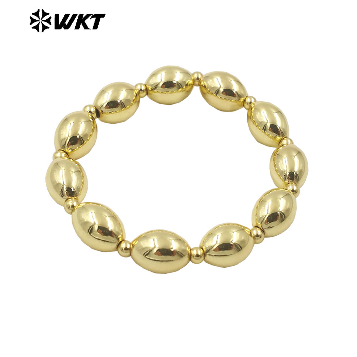 WT-JF348 Wholesale 18k Real Gold Plated Unique Steel and Gold Mixsure Bullet Brass Beads Stretch Bracelets