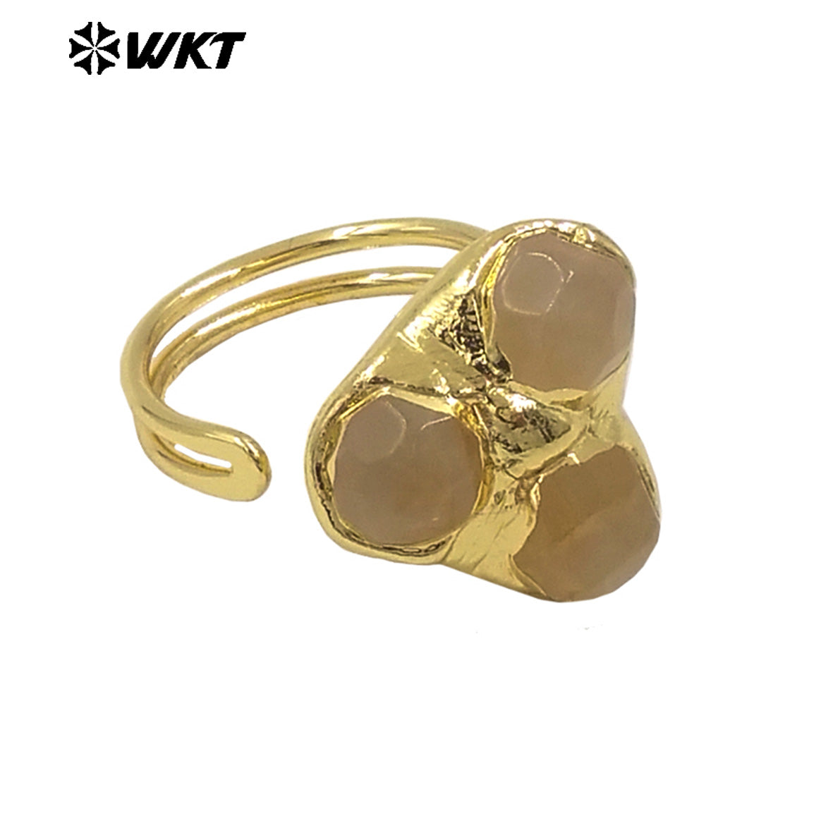 WT-R570 Popular Fashion Women Triple Gemstones Ring Assemble Triangle Shape Gold Plated Adjustable Size Lovely Jewelry Gift