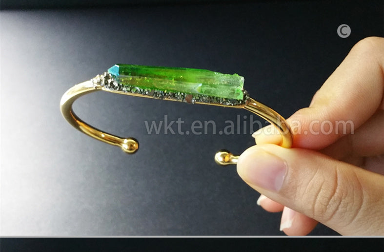 WT-B212 Fashion Vintage Trendy Amazing Aura Crystal Quartz Bangle Bracelet,Fashion Titanium Electroplated Quartz Bracelet