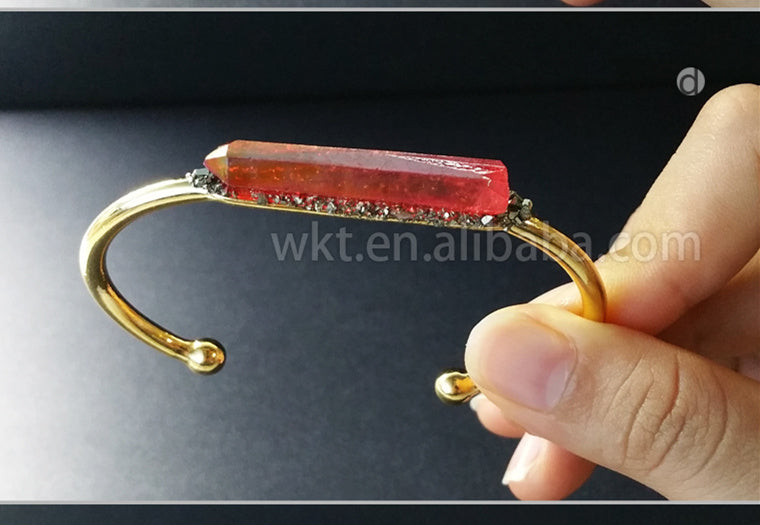 WT-B212 Fashion Vintage Trendy Amazing Aura Crystal Quartz Bangle Bracelet,Fashion Titanium Electroplated Quartz Bracelet