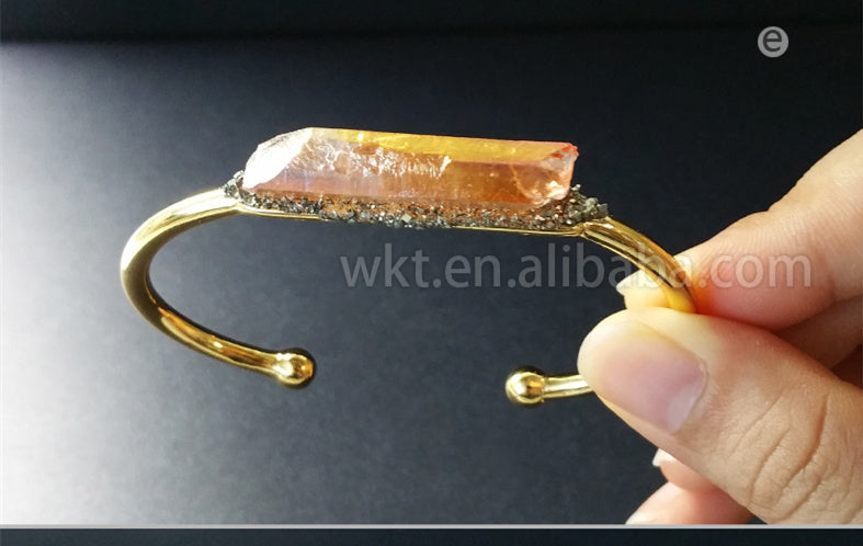 WT-B212 Fashion Vintage Trendy Amazing Aura Crystal Quartz Bangle Bracelet,Fashion Titanium Electroplated Quartz Bracelet