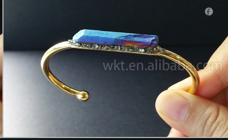 WT-B212 Fashion Vintage Trendy Amazing Aura Crystal Quartz Bangle Bracelet,Fashion Titanium Electroplated Quartz Bracelet