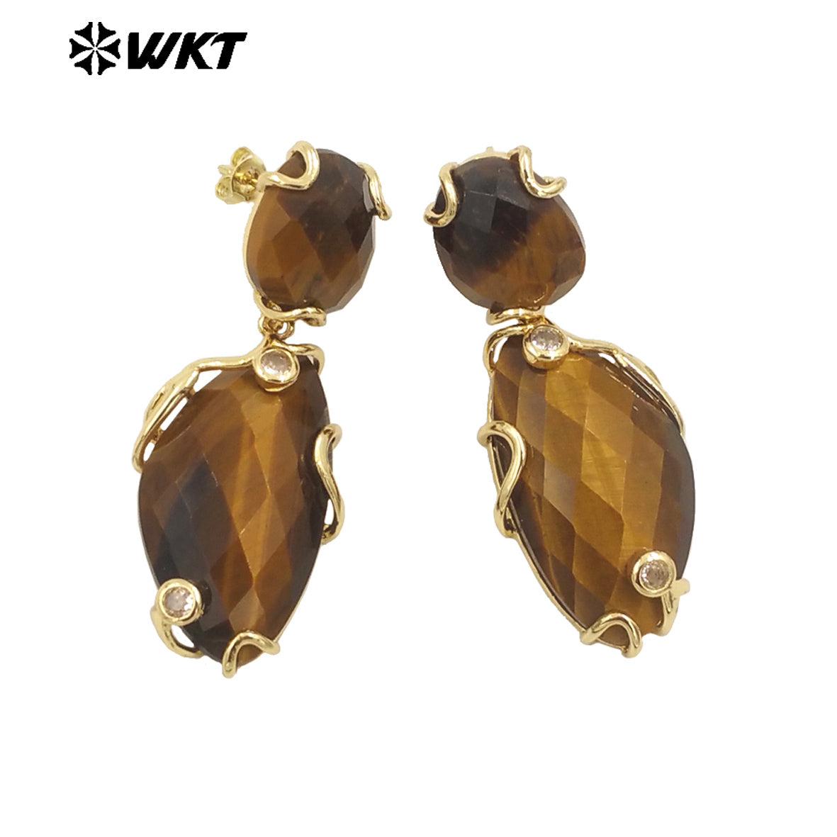 WT-E751 Wholesale New Gorgeous Precious Natural Gemstone Made With Claw Setting Amazonite Rose Quartz Dangle Stone Earrings