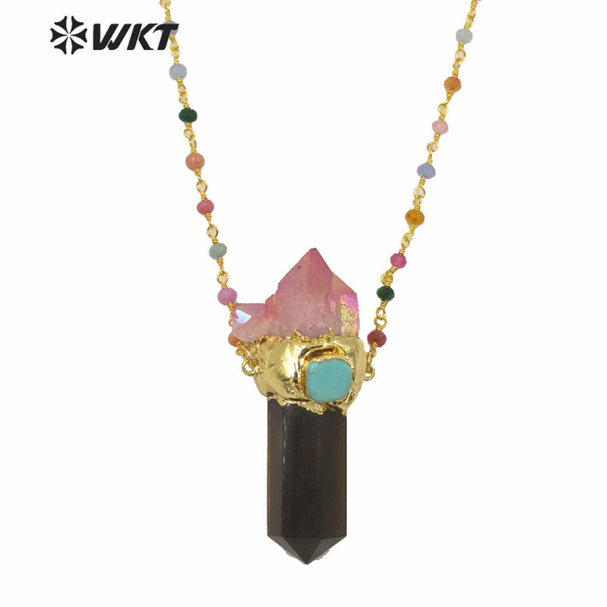 WT-N1255 Wholesale Unique Druzy Cluster Quartz Point Necklace Women Fashion Gold Big Chunky Spirit Point Necklace