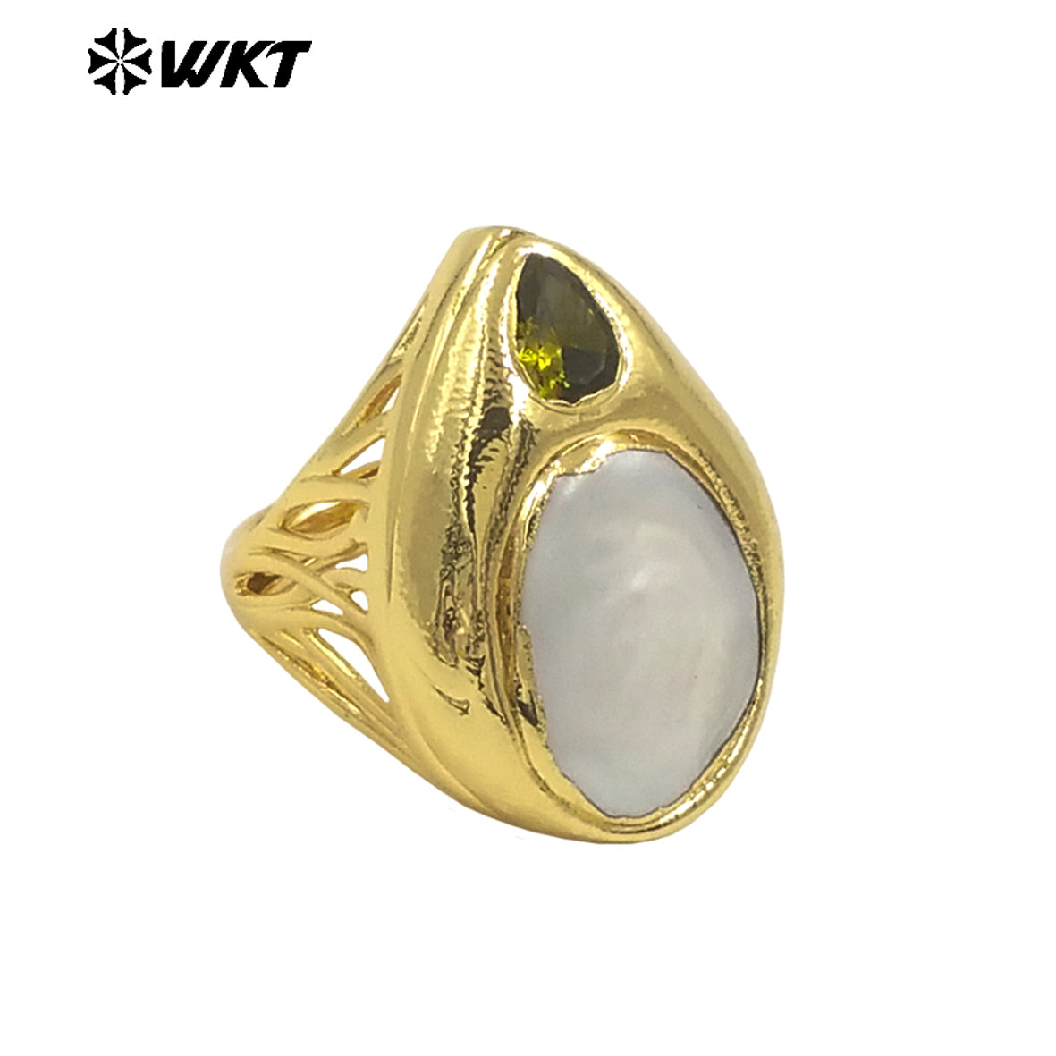 WT-MPR127 Delicate Micro Pave Zircon Ring With Natural Freshwater Pearl Gold Plated for Party Decoration Resist Tarnishable