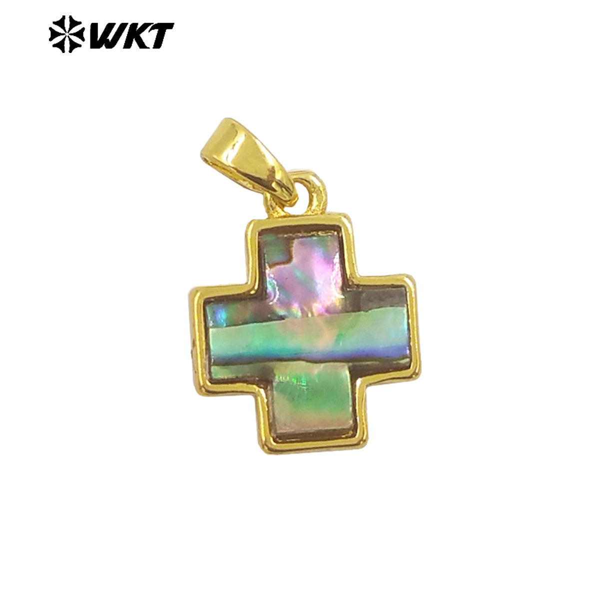 WT-JP380 Wholesale Fashion Gold Plated Bezel Setting Natural Shell Cross Jewelry Pendants Religious Jewelry