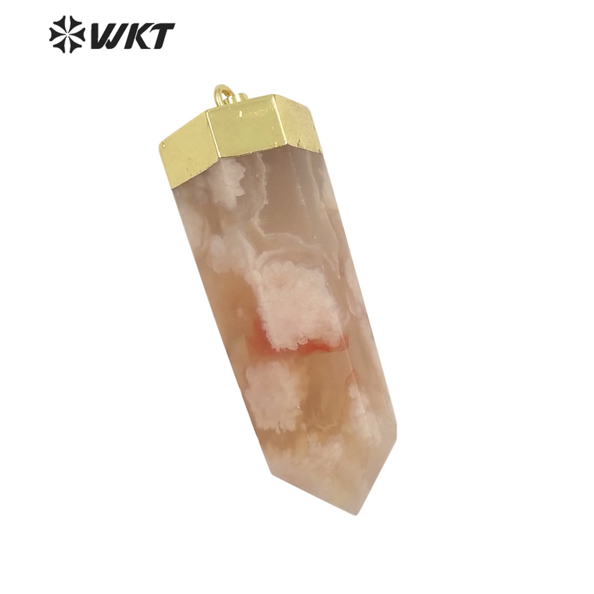 WT-P1710 Amazing Gold Top Natural Gemstone Hexagon Spirit Quartz Healing Stone Pendant Women Jewelry Design Necklace Pendant