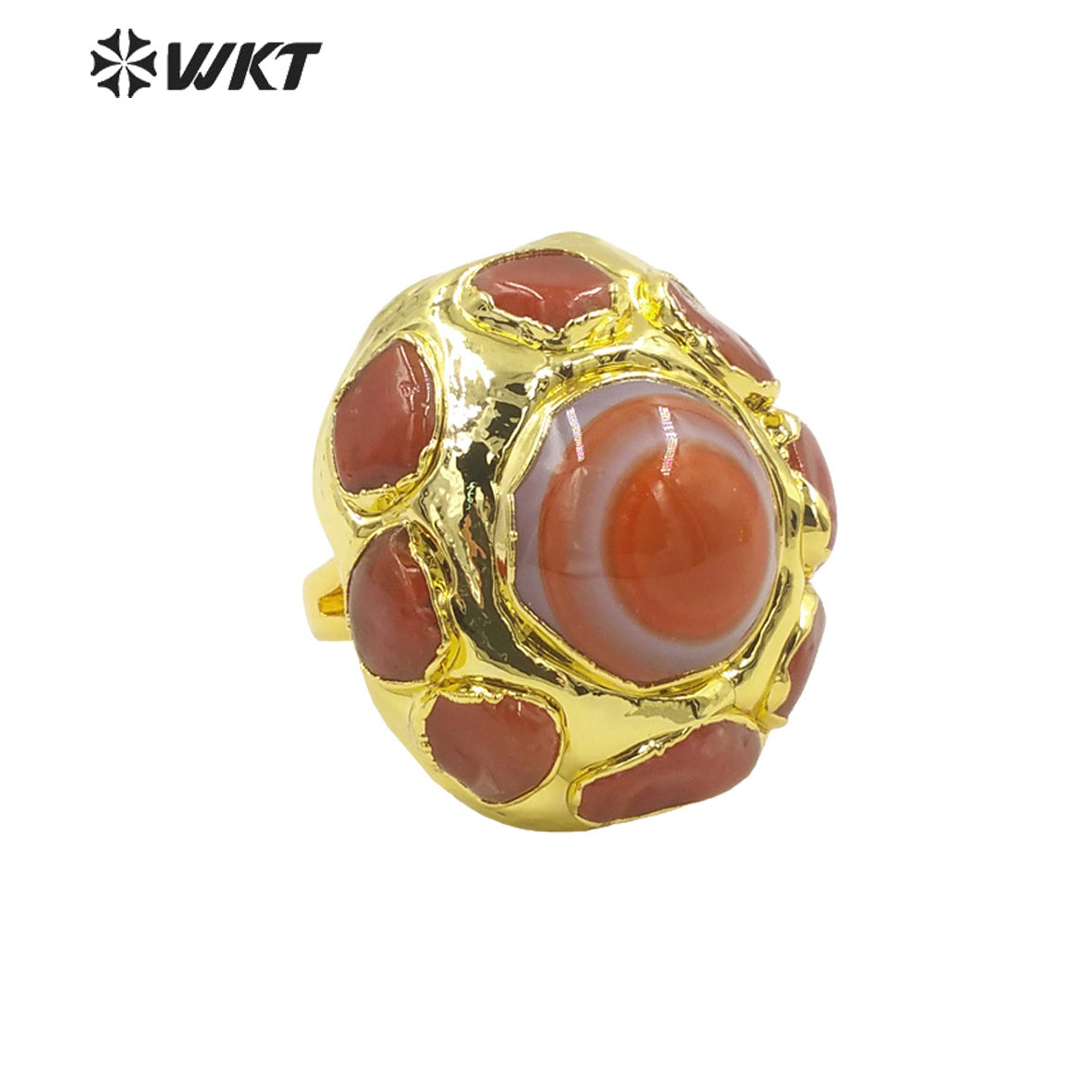 WT-R412 High Quality Vintage Fashion Red Agate Ring with 18k Gold Plated Adjustable Rings Women Jewelry Natural Stone Rings