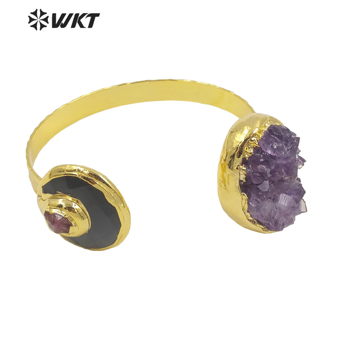 WKT-B584 Classic Luxury 18k Real Gold Electroplated Handmade Bracelet Irregular Amethyst Bangle and Very Nice Stone Jewelry