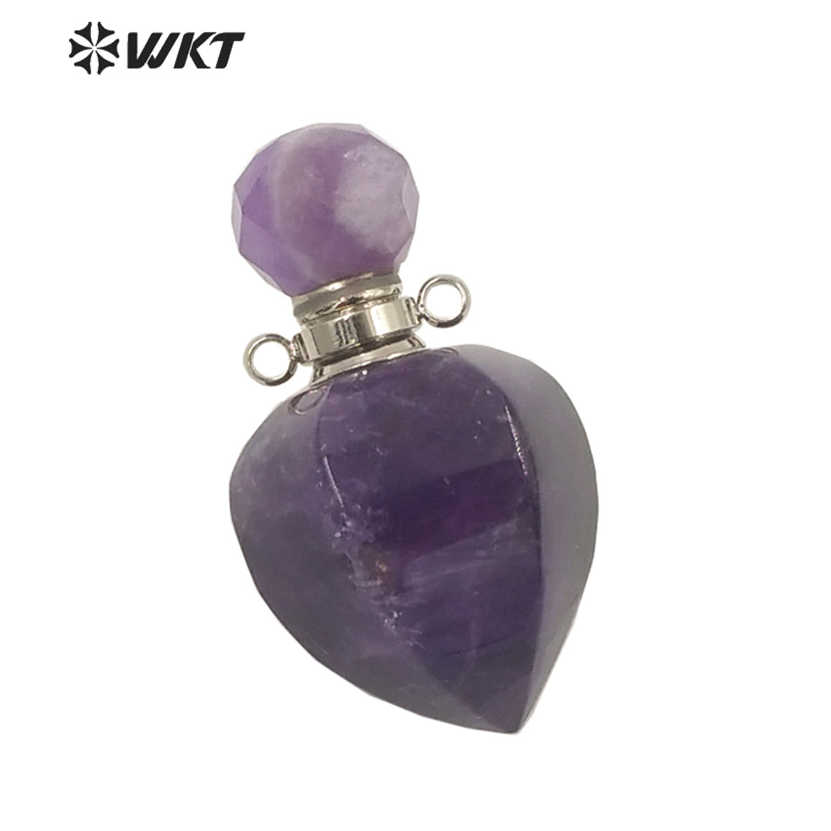 WT-P1635 WKT New Design Natural Stone Amethyst Perfume Bottle Drop Pendant Lady Jewelry Stone Perfume Bottle Pendant As Gift