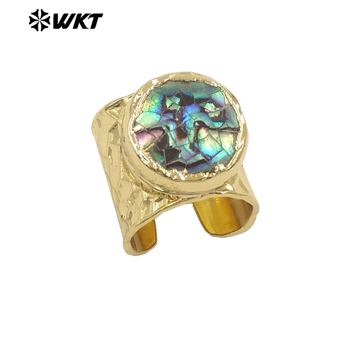WT-MPR138 Newest Open Size Multi Colors 18K Gold Electroplated Round Crackle Natural Shell Rings For Party Wearing Jewelry