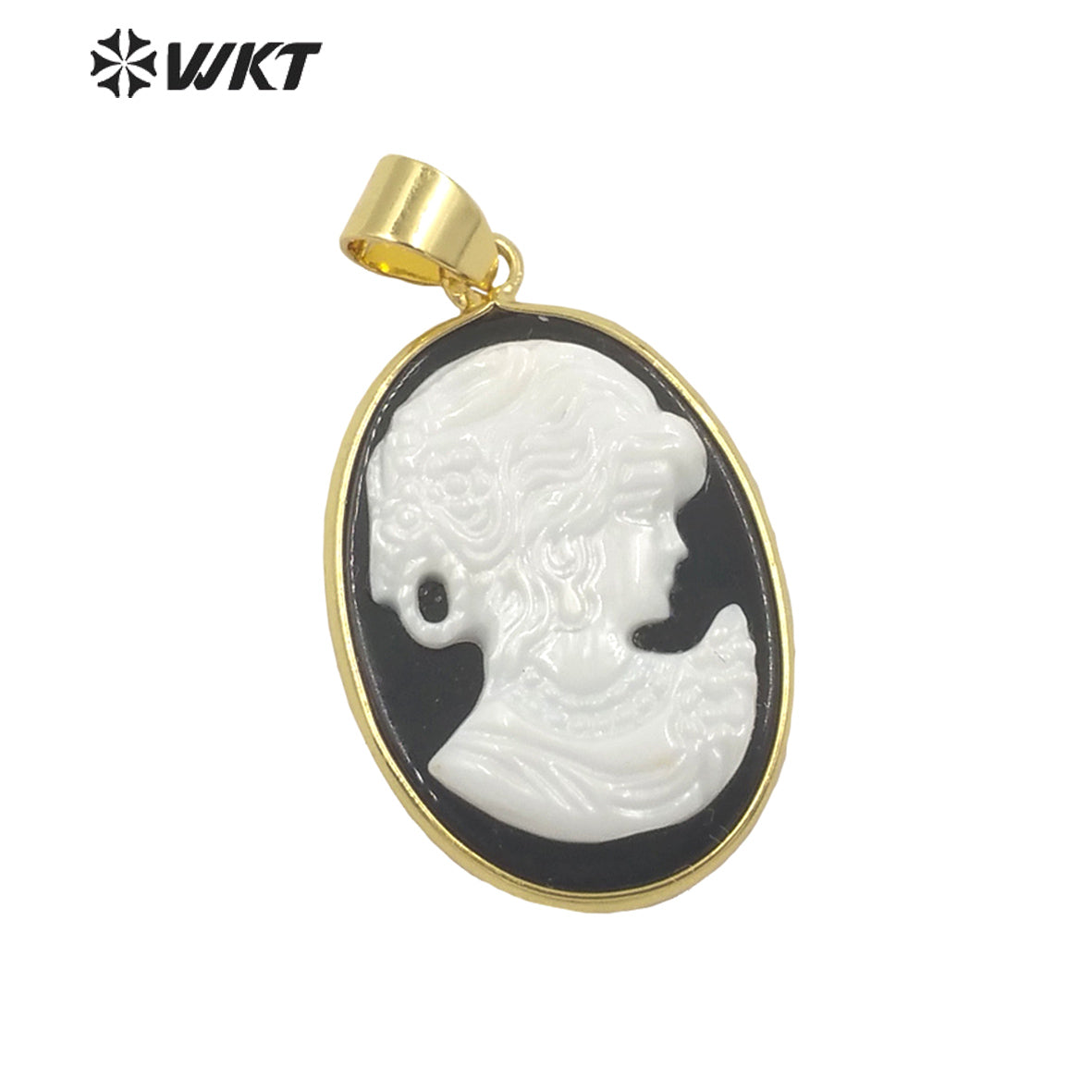 WT-JP270 New the Beauty Series Hand Carved Gorgeous Pendant With Black Agate Back Ground White Beauty Pendant for Necklace
