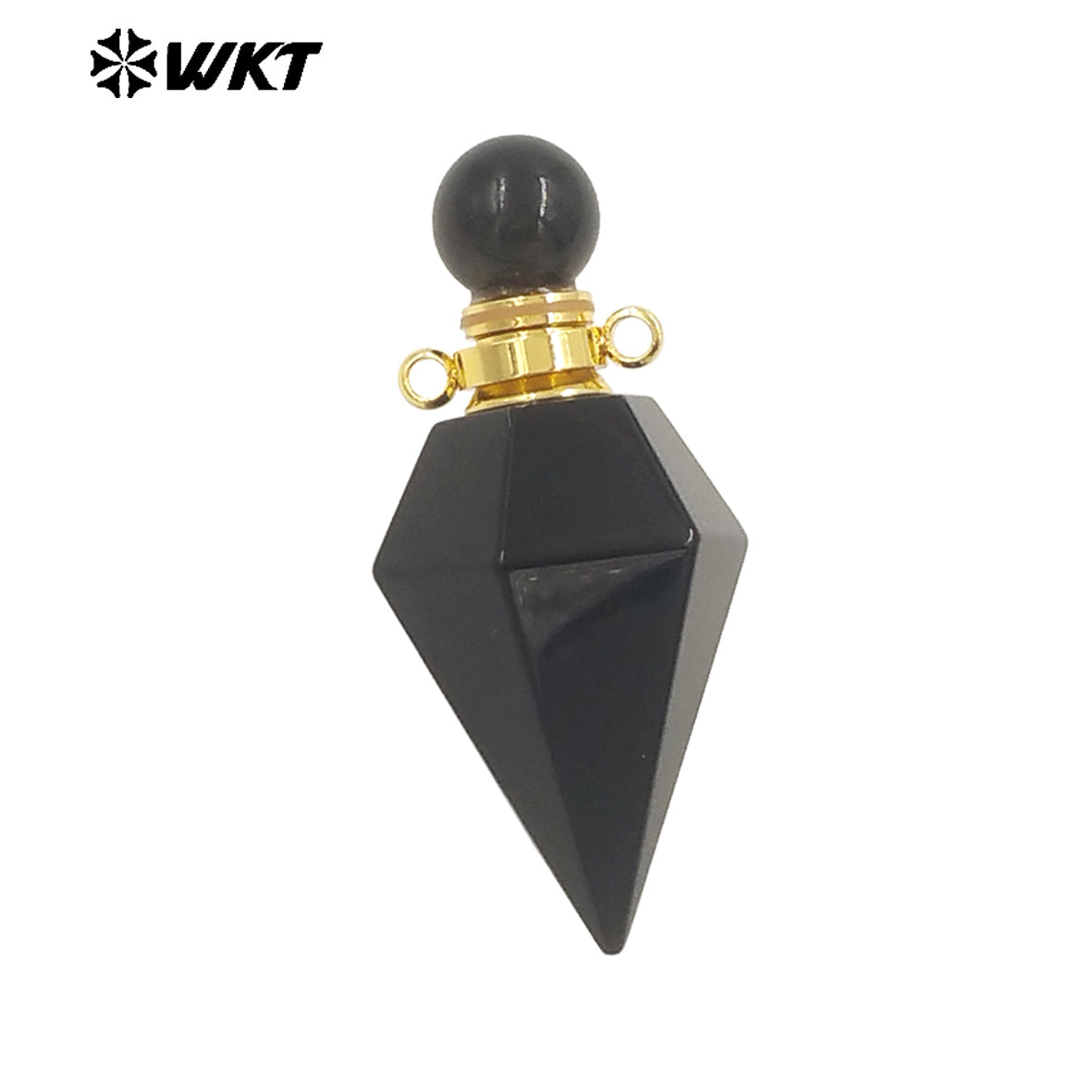 WT-P1983 Wholesale Fashion 18K Gold Plated Stainless Steel Double Loops Bullet Point Natural Quartz Perfume Bottle Pendant