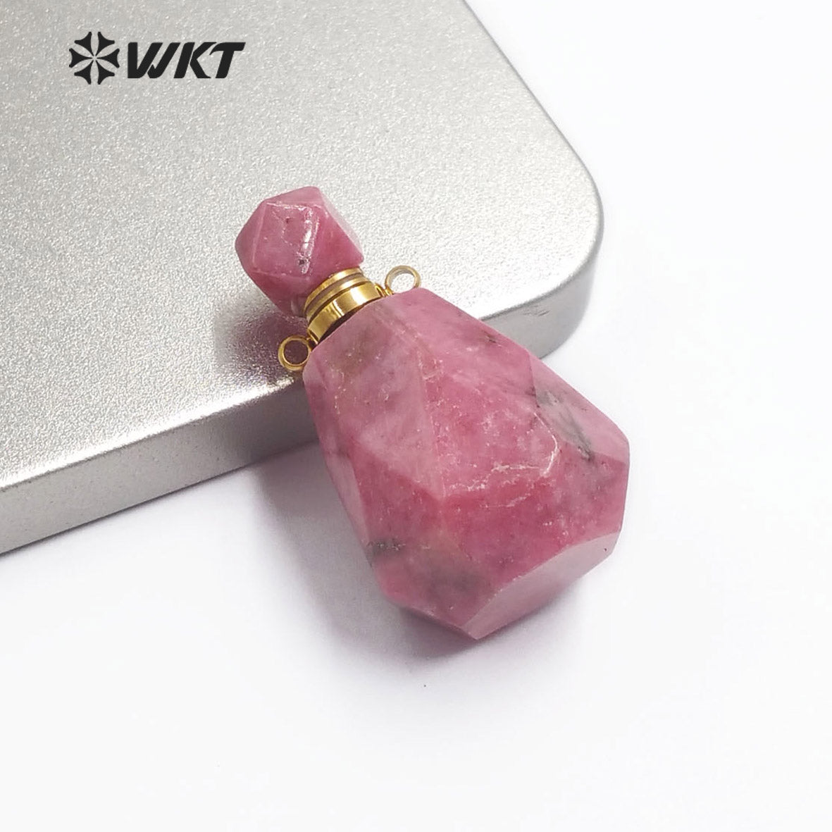 WT-P1479 Newest Natural Stone Perfume Bottle Pendant Smokey Quartz Pendant Rhodonite Pendant Stainless Steel Charm Jewelry
