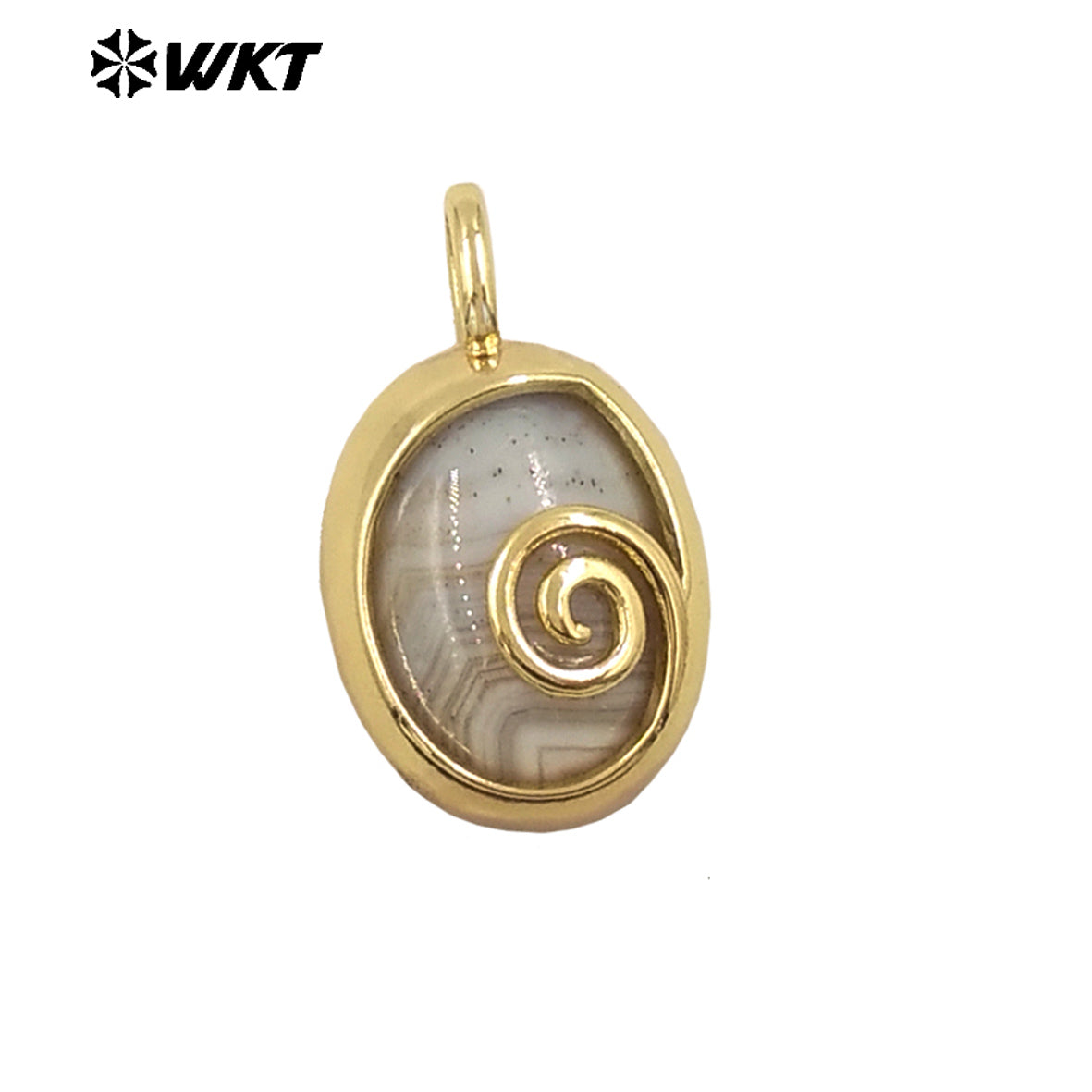 WT-P1992 Newest Design Small Oval Rotation Metal With Natural Gemstone Charms for Jewelry Match