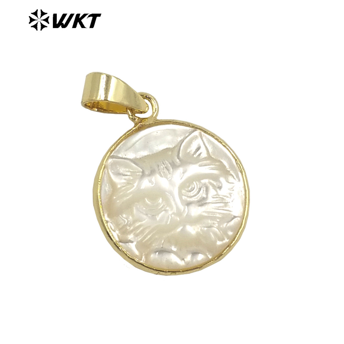 WT-JP346 WKT New Arrival Novel Cat Engraved Colorful Design Ball Shaped Gold Plated Necklace Pendants Shell Pendant