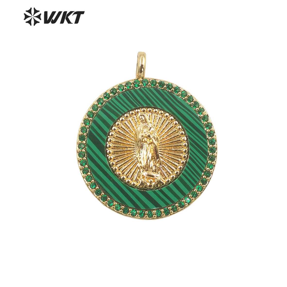 WT-MP272 Newest Vintage Style Ball Shaped Natural Malachite Stone &Cubic Zircon Madonna Design Pendant