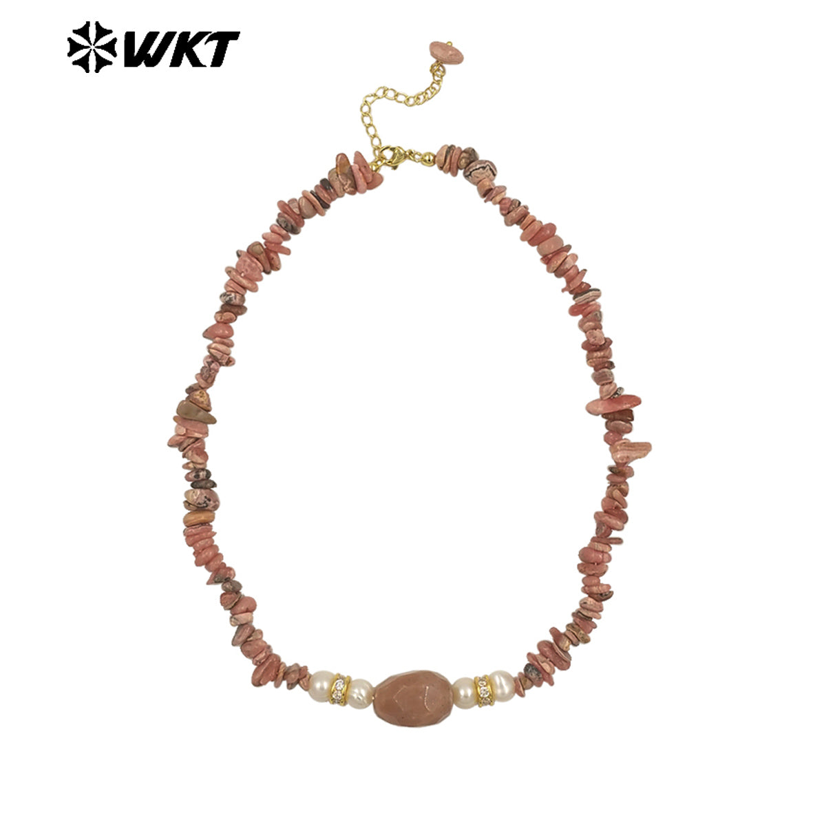 WT-N1484 Beautiful Natural Colorful Gemstones Necklace With Tiny Stone and Pearl Little Zircon Gold Plated Special Ladies Gift