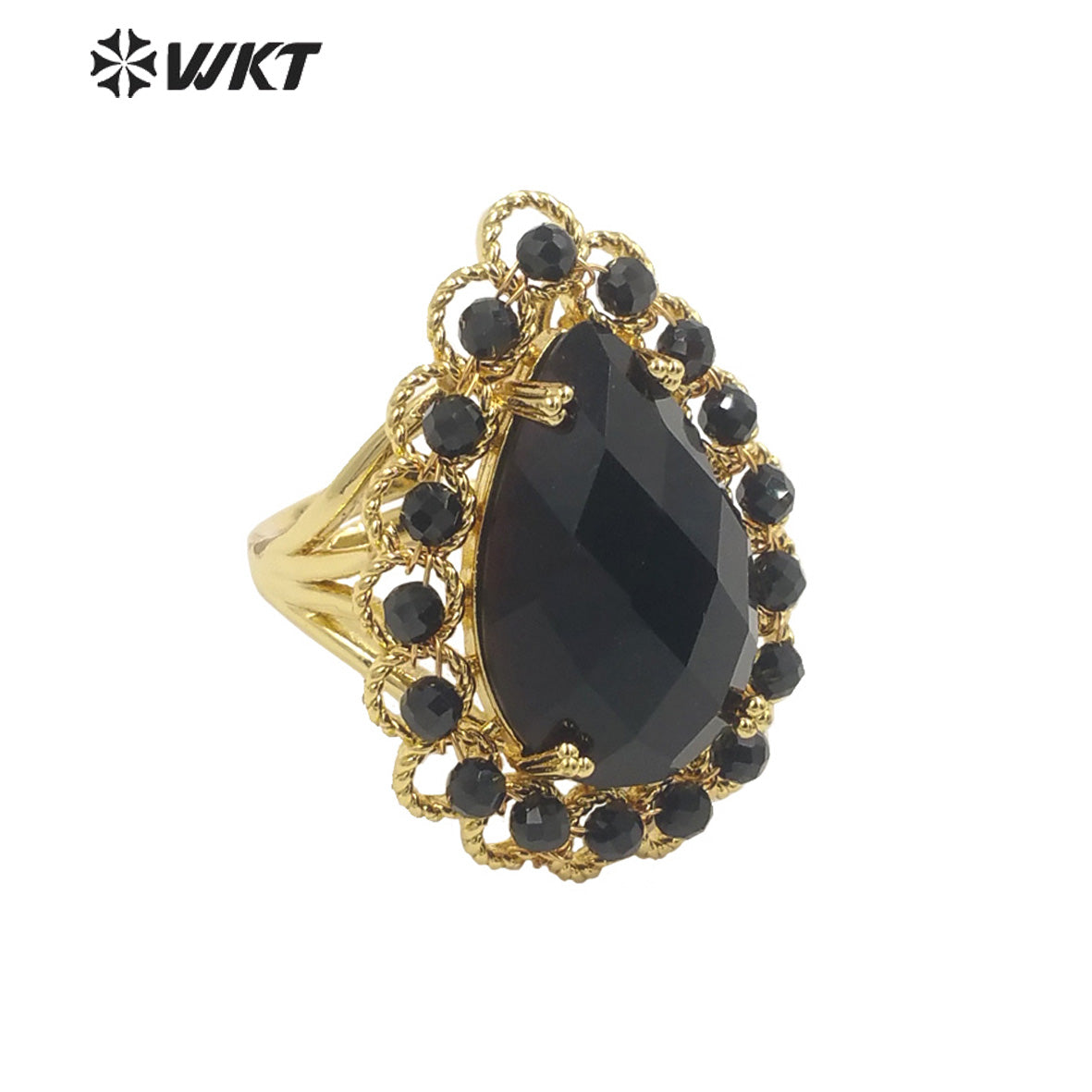 WT-R458 Gorgeous Invisible Setting Natural Teardrop Stone Ring 18k Gold Plated Precious Gemstone Drop Anniversary Ring