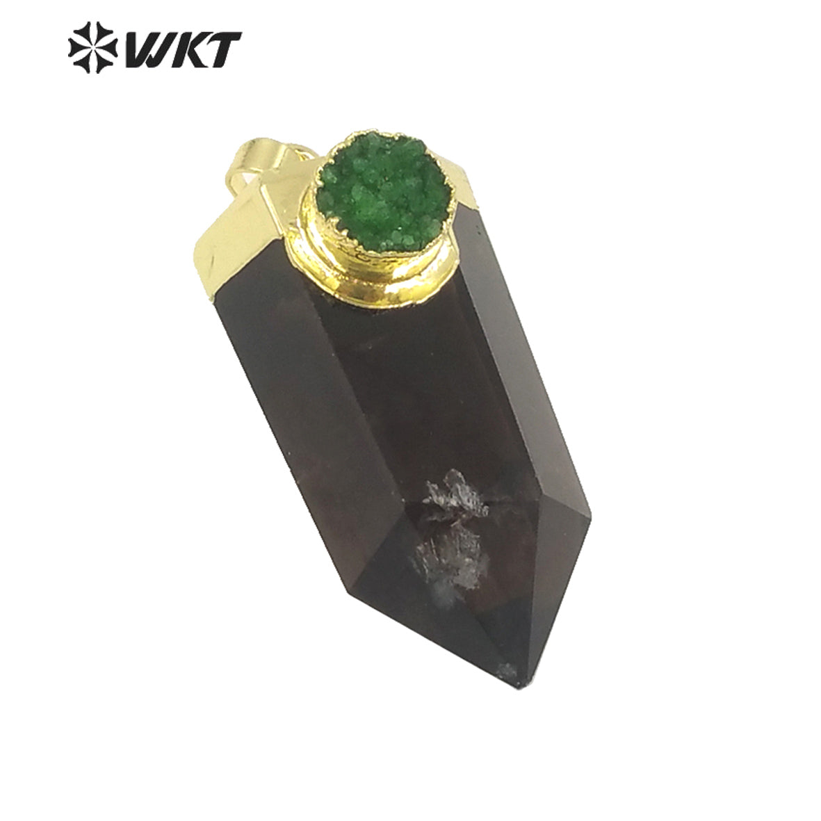 WT-P1607 Fashion Jewelry Gold Top Natural High Polish Smoky Quartz Point Pendant with Druzy Charm Women Popular Stone Spirit