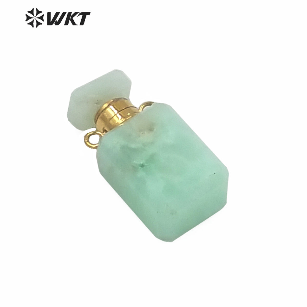 WT-P1573 WKT New Design Small Natural Stone Perfume Bottle Pendant Double Loops Gold Faceted Stone Carved Cube Perfume Bottle
