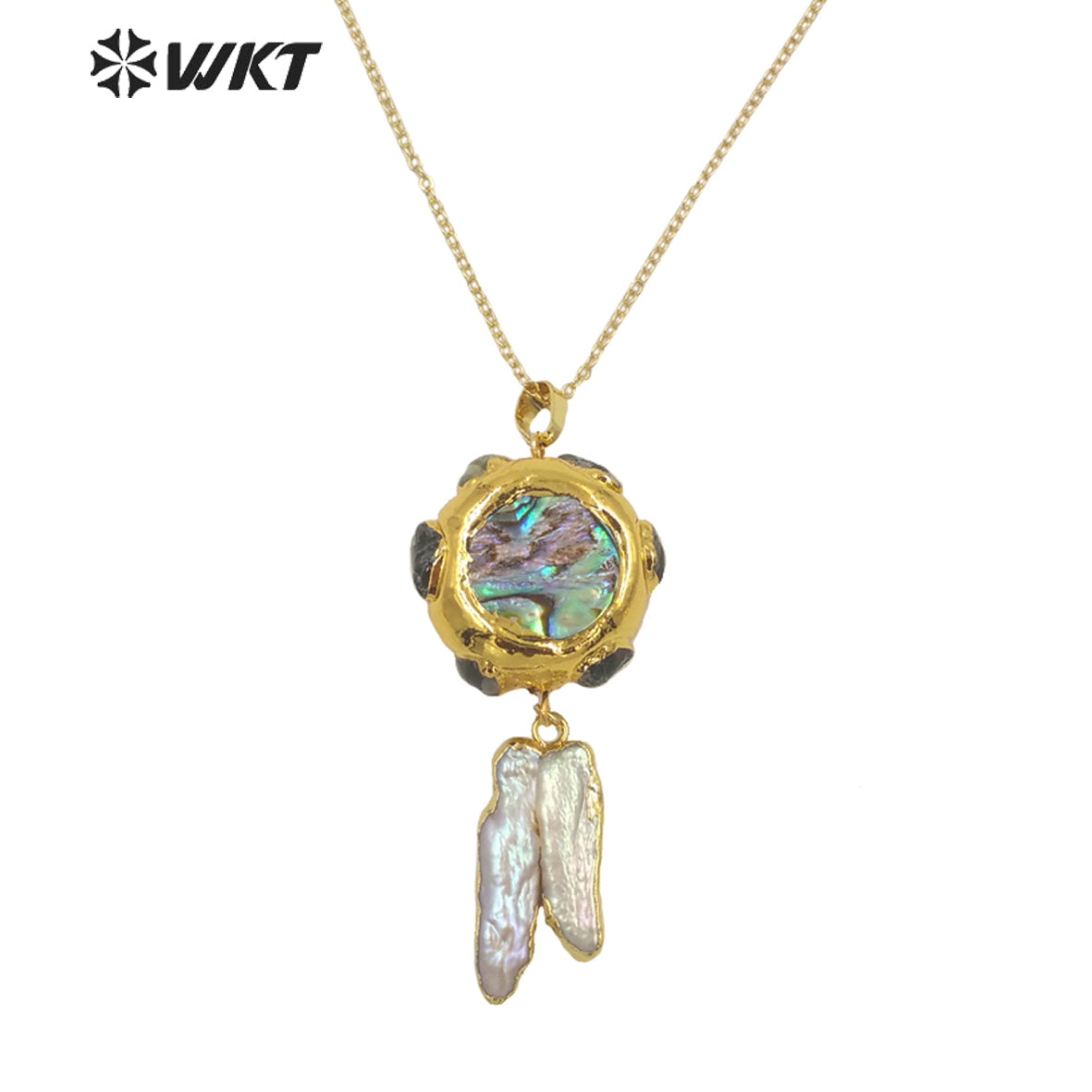 WT-JN149 Wholesale Fashion 18k Real Gold Plated Natural Freshwater Pearl Charm Necklace with Link Chain Lady Wedding Necklace