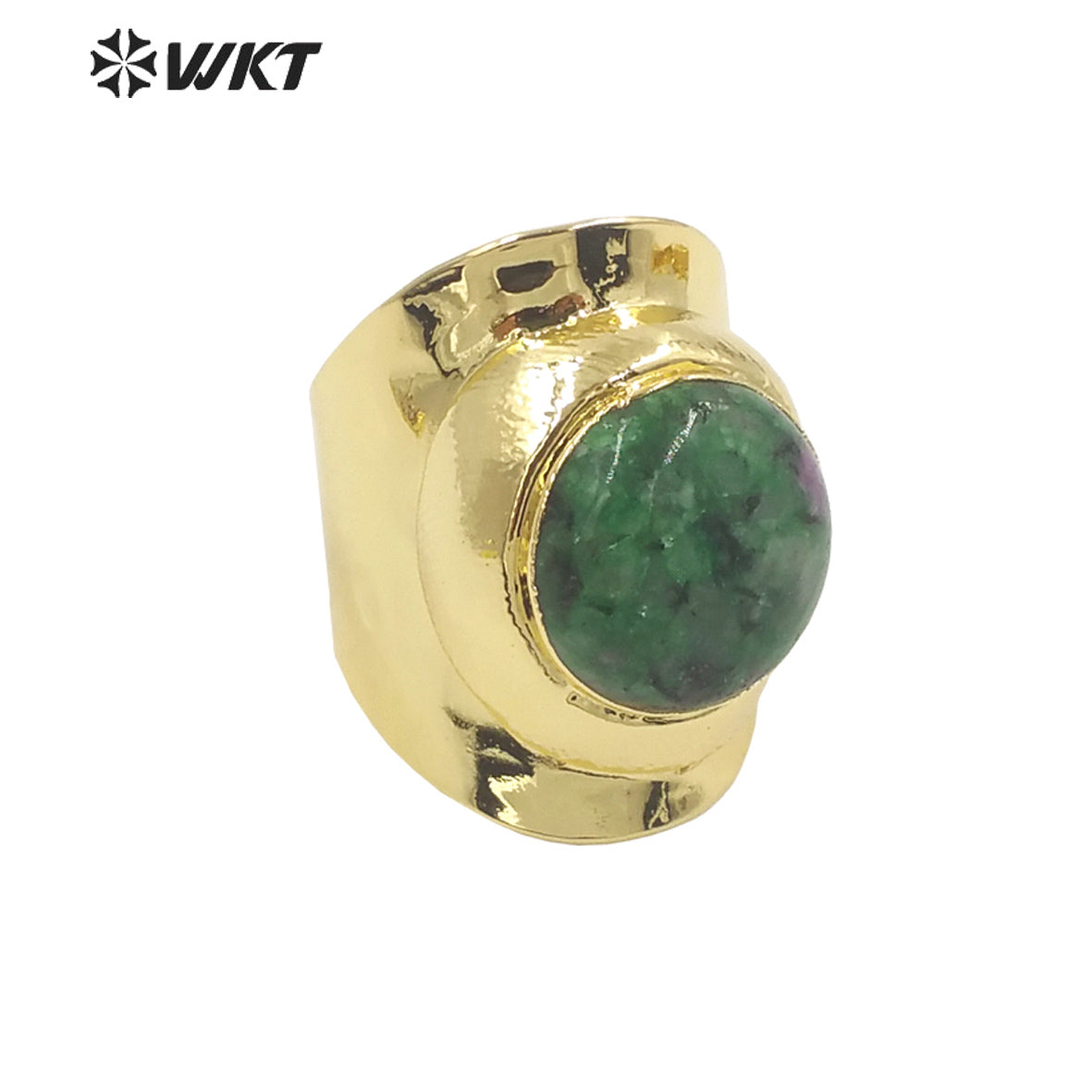 WT-R441 Wholesale Fashion 18k Gold Plated Resist Tarnishable Round Stone Ring Lovely Energy Gemstone Cocktail Ring