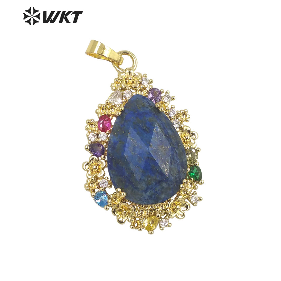 WT-P1877 Wholesale Fashion Gold Water Drop Micropaved Cubic Zircon Setting Natural Stone Pendant for Necklace Earring Design