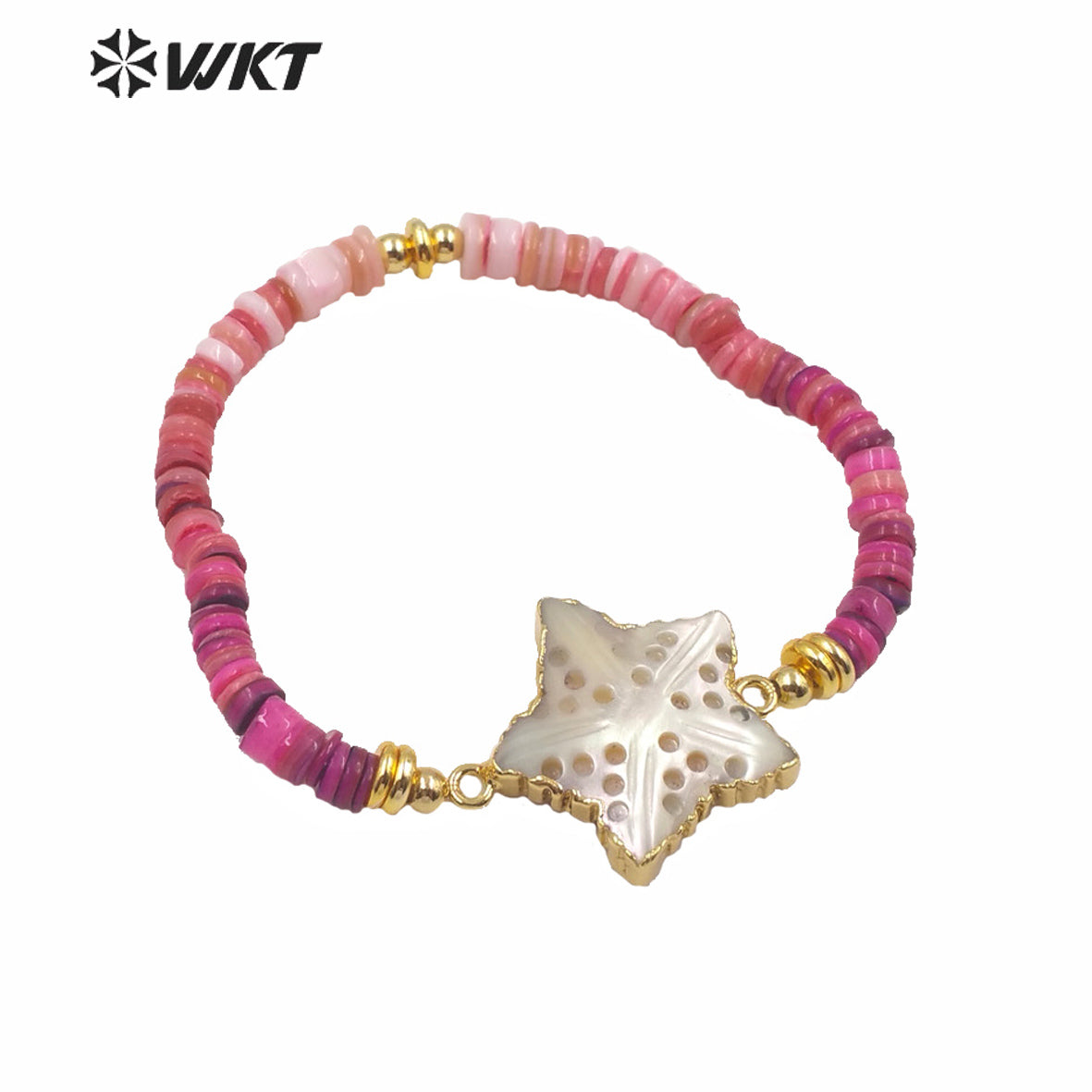 MPB007 Super Chic Women Summer Style Vacation Bracelet Candy Color Natural Shell Beads Bracelet with Sea Star Charms