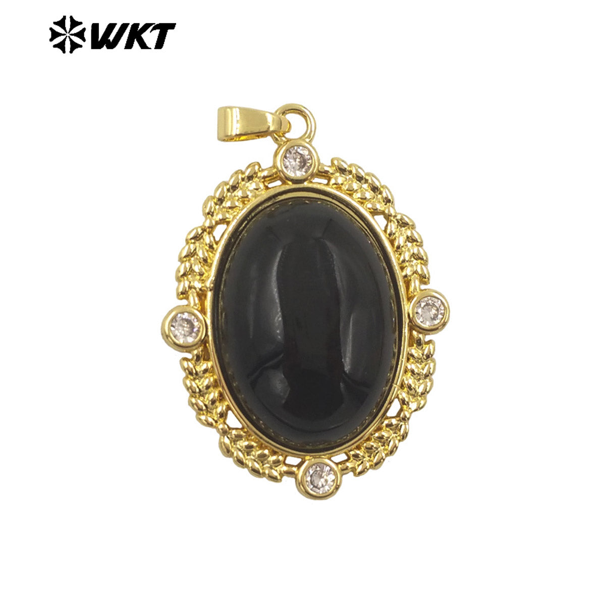 WT-P1985 Wholesale Fashion Gold Bezel Setting With Zircon Around Natural Oval Rose Quartz Stone Pendant for Necklace