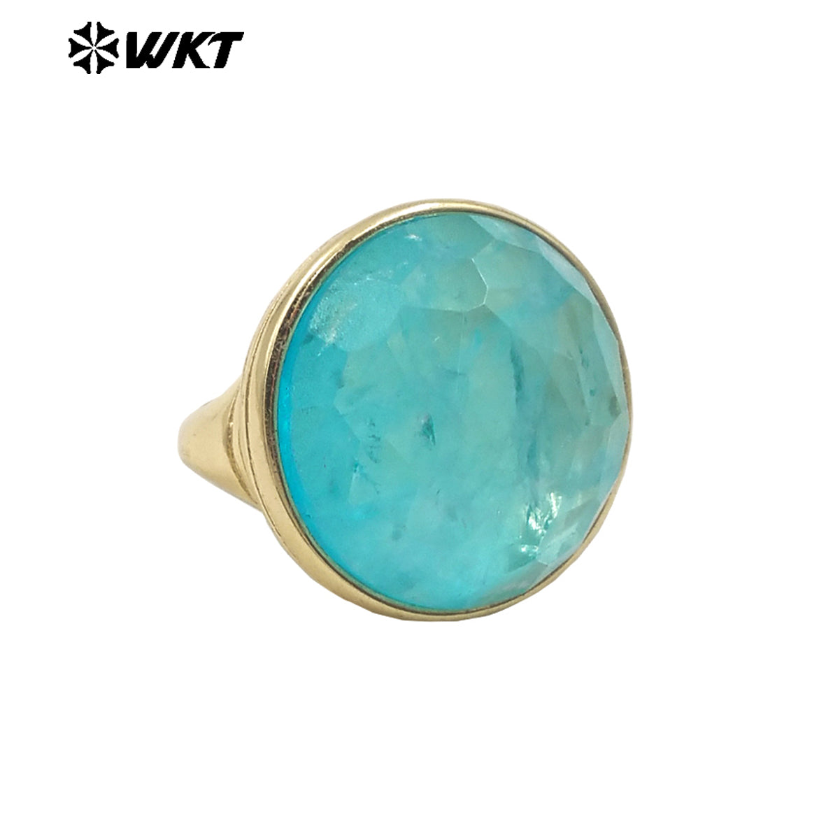 WT-R514 Wholesale New Design Big Round Natural Jade Spring Bright Color Women Gold Ring in Adjustable