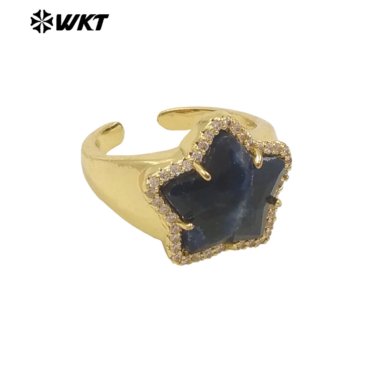 WT-R558 Sweet and Cute 18K Gold Plated Star Shape Natural Gemstone Opening Adjustable Ring for Girls As Party Decoration Jewelry