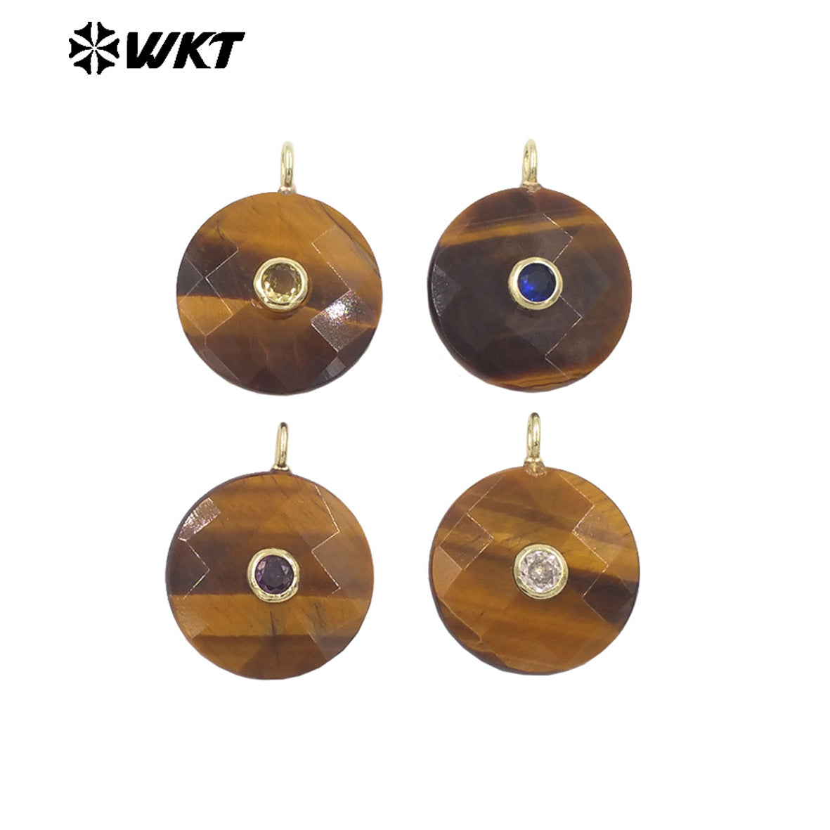 WT-P2018 Boutique Handmade Charms Faceted Cabchon Natural Gemstones Set In Zircon Pendants For Beautiful Earrings Design