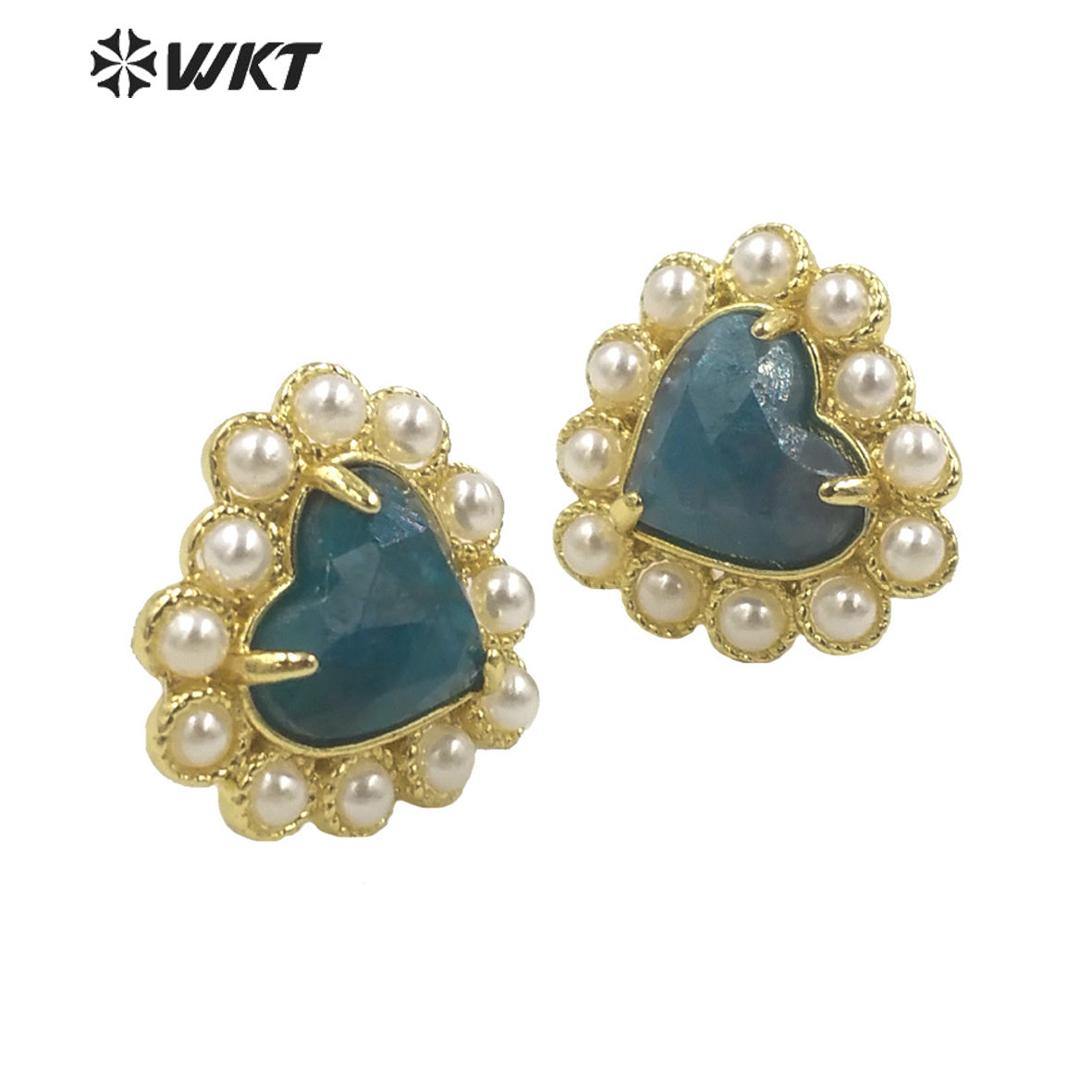 WT-MPE122 Amazing Fashion Gold Plated Natural Gemstone Heart Studs 18k Gold Plated Amethyst Gorgeous Studs