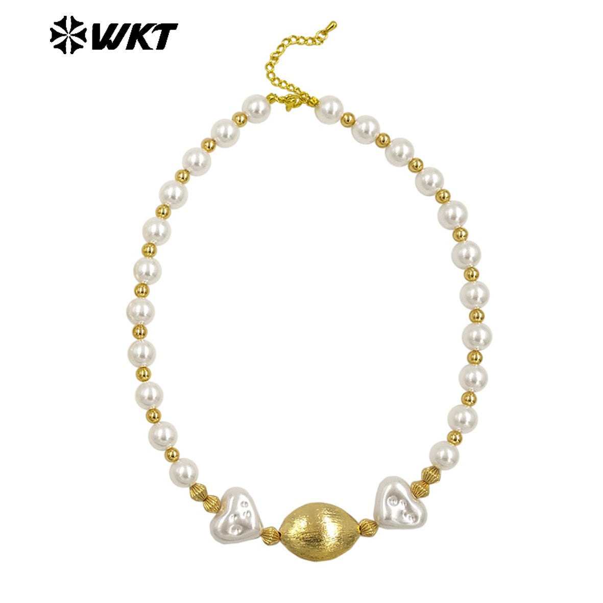 WT-JN291Wholesale Natural Brass and Artificial Pearl Round and Heart Shape Gold Silver Women Jewelry Necklace As Birthday Gift