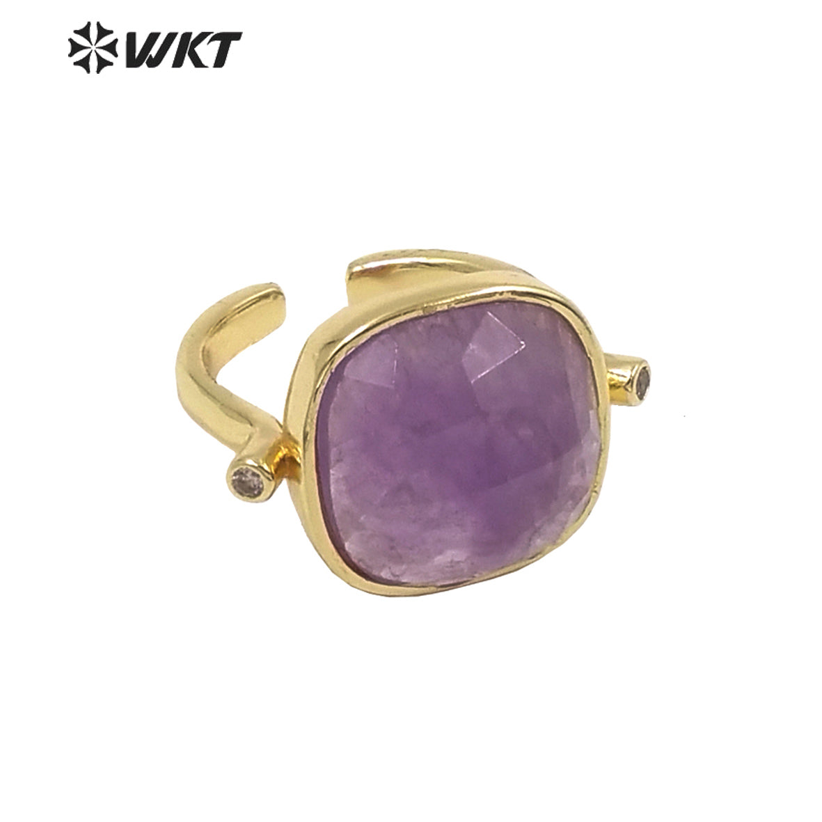 WT-R427 WKT Newest Elegant Square Faceted Gemstone Ring 18k Real Gold Plated Resist Tarnishable Birthday Stone Ring