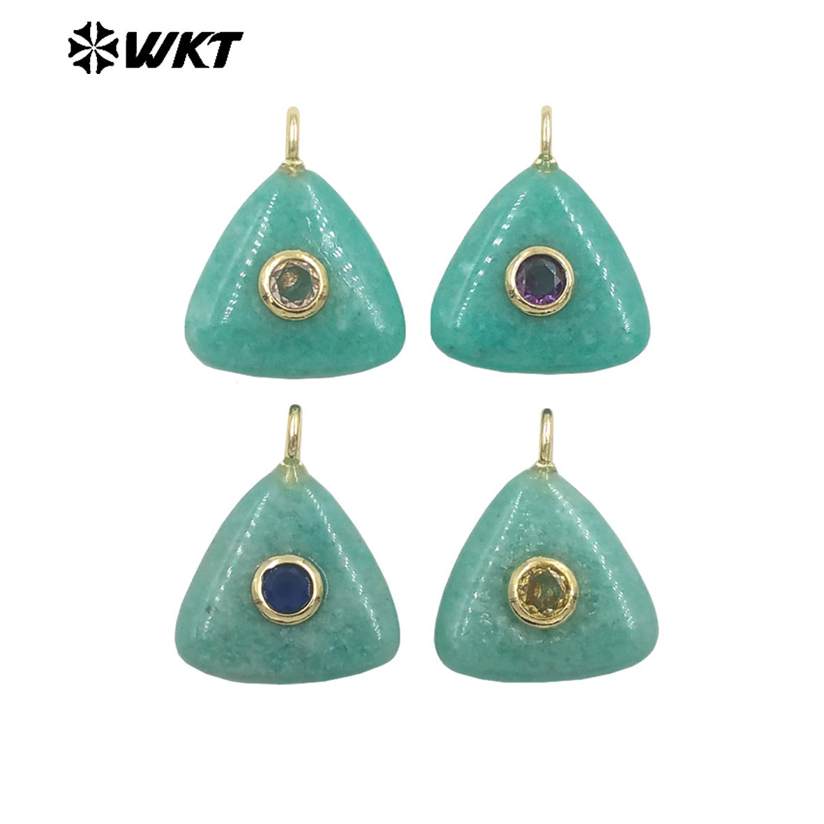 WT-P2021 High Quality Lovely Triangle Rose Quartz Natural Gemstones And Zircon Pendants For Necklace Decoration Charms