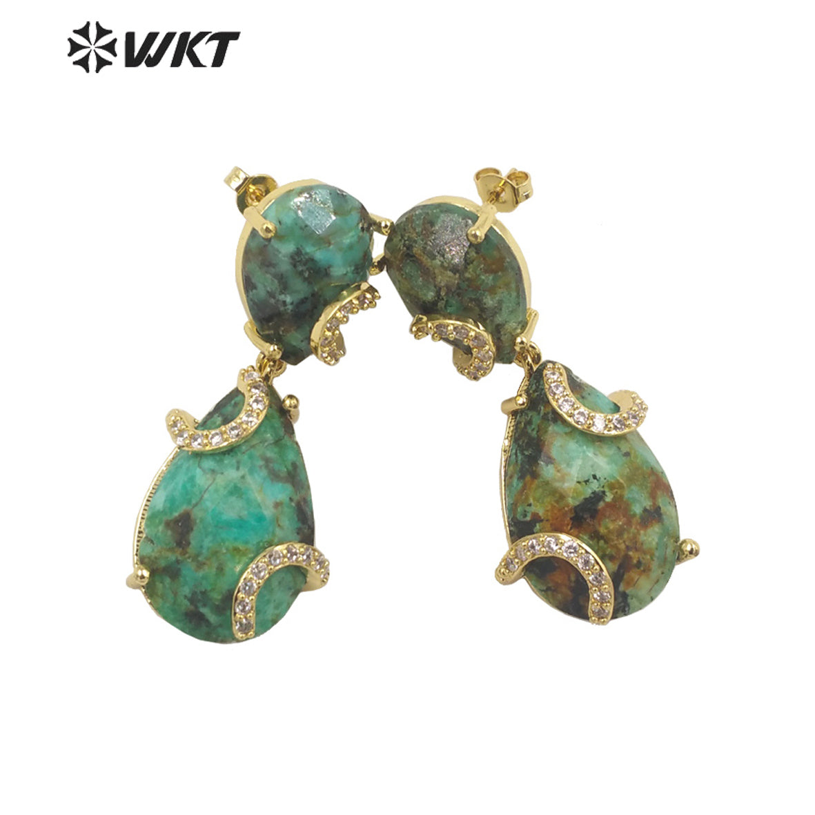 WT-E692 WKT New Design Colorful Spring Match Style Faceted Natural Stone Teardrop Earrings with Cubic Zircon Earrings for Party