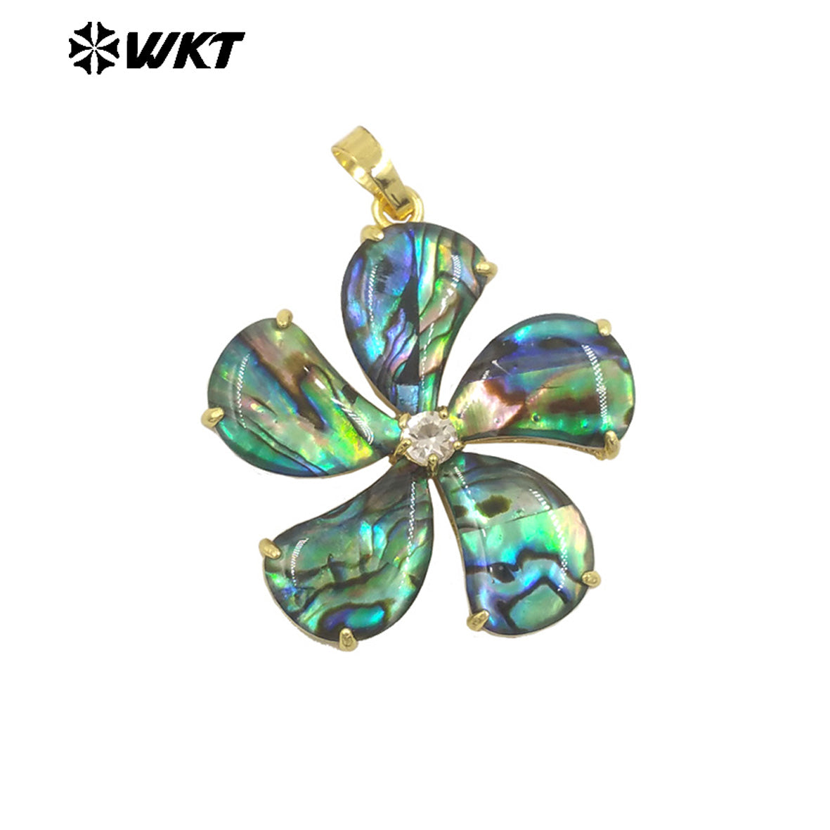 WT-JP403 Beautiful Fashion Gold Plated Flower Shape Pendant Natural Abalone Shell With Little Zircon for Ladies Jewelry Making